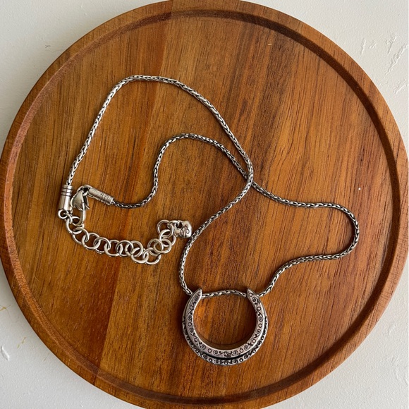 Silver Tone Moon Crystal Pendant Necklace by Brighton 15” - Picture 2 of 3